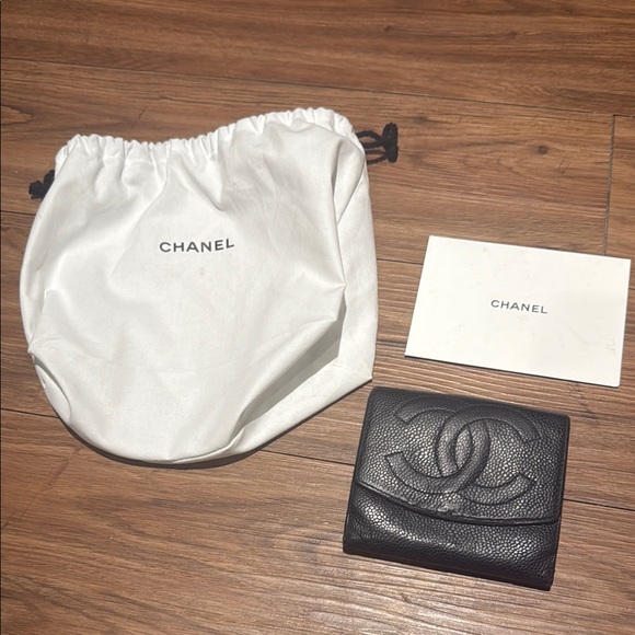 CHANEL Black Leather Wallet with White Dust Bag - Picture 1 of 9